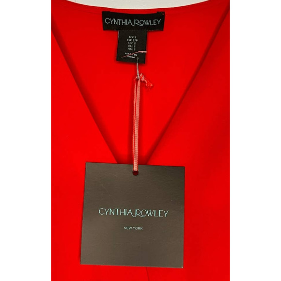 Cynthia Rowley New York blouse top true red long sleeve V-neck high low NWT - Picture 4 of 7